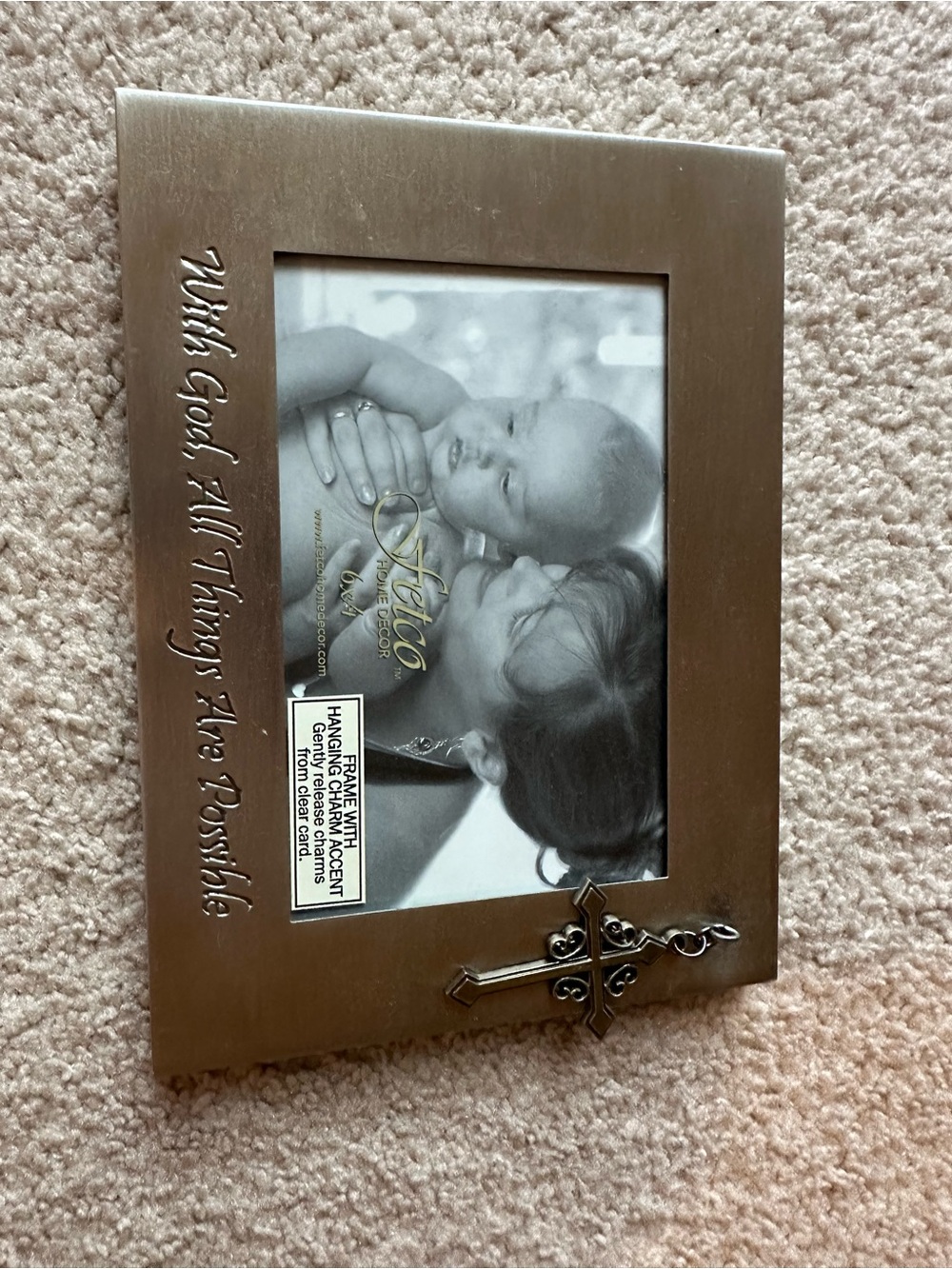 Religious Decorative Photo Frame in Bronze with Cross Accent